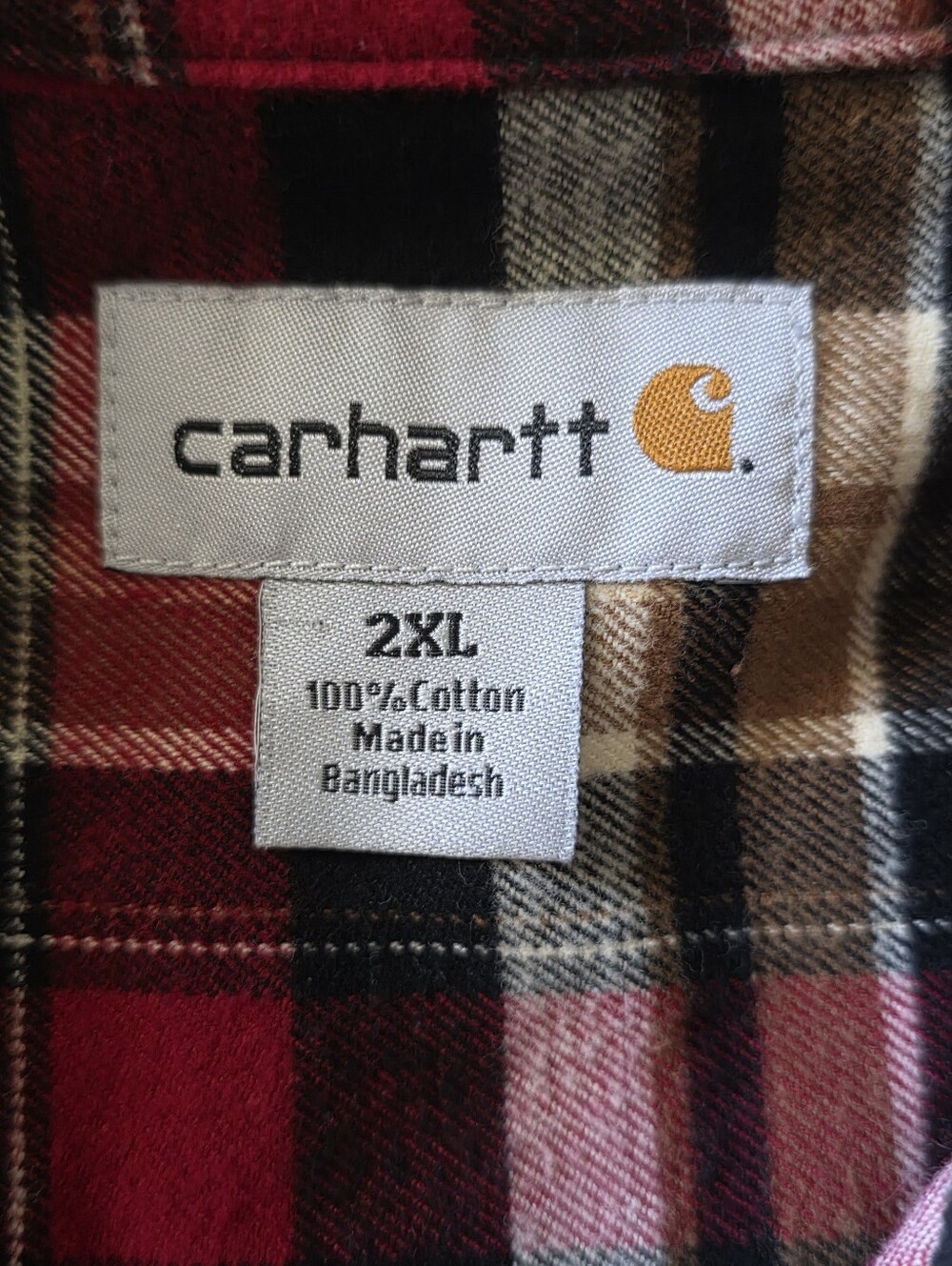 Carhartt Men's Red and Cream Plaid Button-Down Shirt - Picture 2 of 4